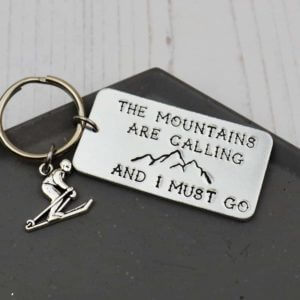 Stamped With Love - The Mountains are calling keyring with Skiier