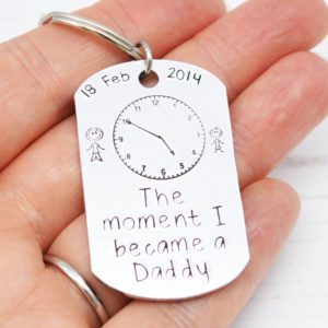 Stamped With Love - Moment I became a Daddy Dog Tag Keyring
