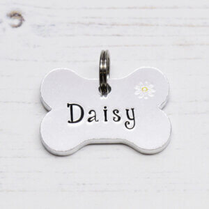 Stamped With Love - Dog Bone ID Tag with colourful Daisy
