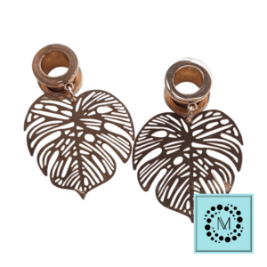 Meraki Jewellery - Rose Gold Montserrat Leaf Tunnel / Stretcher Earrings 10mm